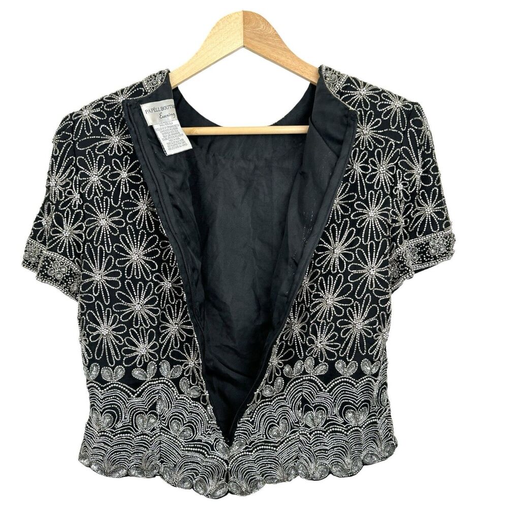 Vintage Papell Boutique Evening Blouse PL Black‎ Mother of the Bride Beaded Glam - Picture 7 of 14